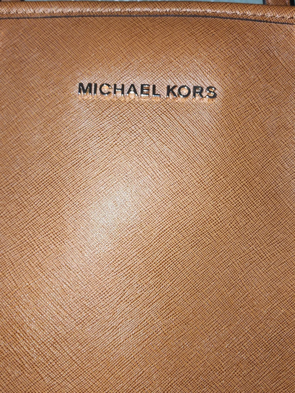 Michael Kors Tan Leather Tote with Gold MK Charm